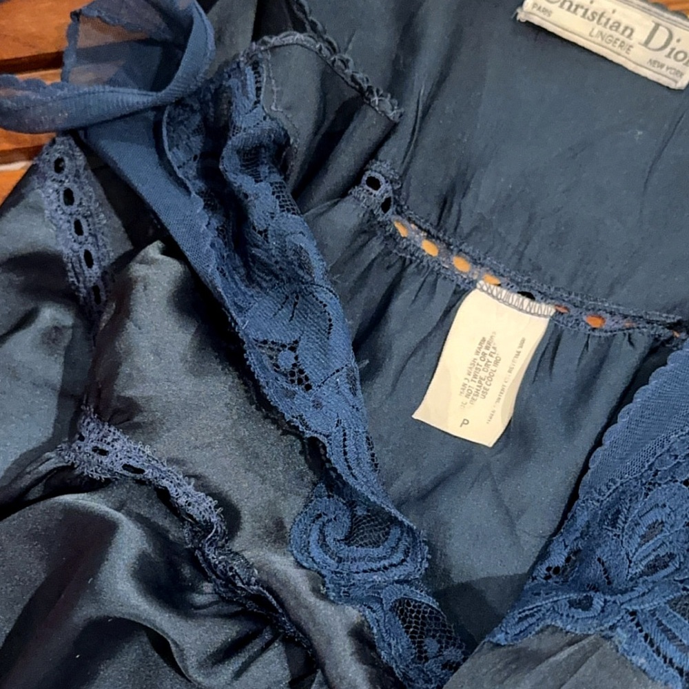 Christian Dior Lingerie 70’s 80's Sapphire Navy Lace Night Gown Slip Dress small - Picture 10 of 11